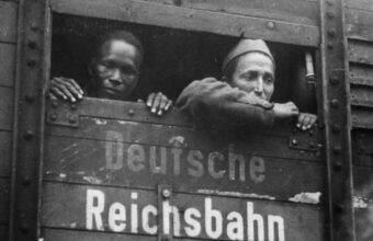 Moroccan and French soldiers captured during World War II on a train to Germany