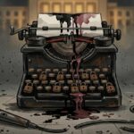A vintage typewriter with expired press cards — symbol of Morocco's ailing journalism