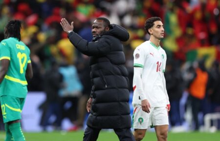 Senegal head coach Pape Thiaw during a World Cup match.